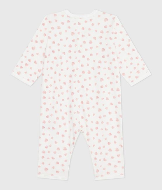 Babies' printed cotton footless pyjama suit MARSHMALLOW white/CHARME pink