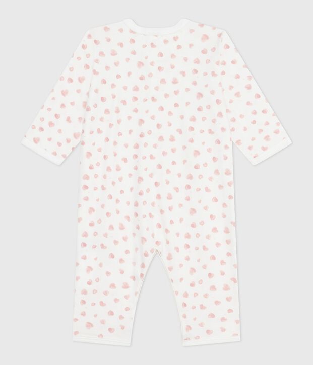 Babies' footless printed cotton pyjama suit white/pink