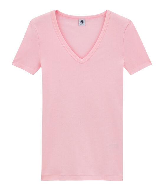 Women's original rib V-neck T-shirt BABYLONE pink
