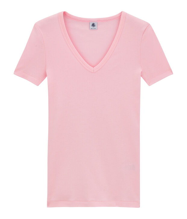 Women's original rib V-neck T-shirt pink