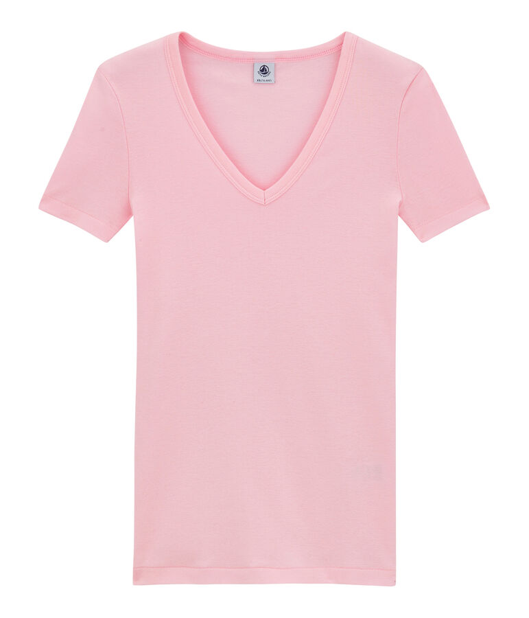 Women's original rib V-neck T-shirt pink