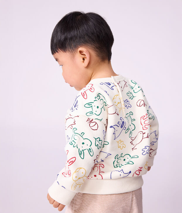 Babies' animal print cotton sweatshirt Ecru/multicolor