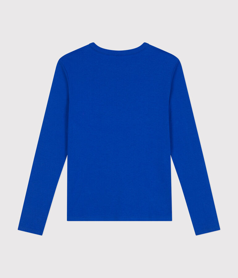Women's plain rib knit long-sleeved Iconic T-shirt blue