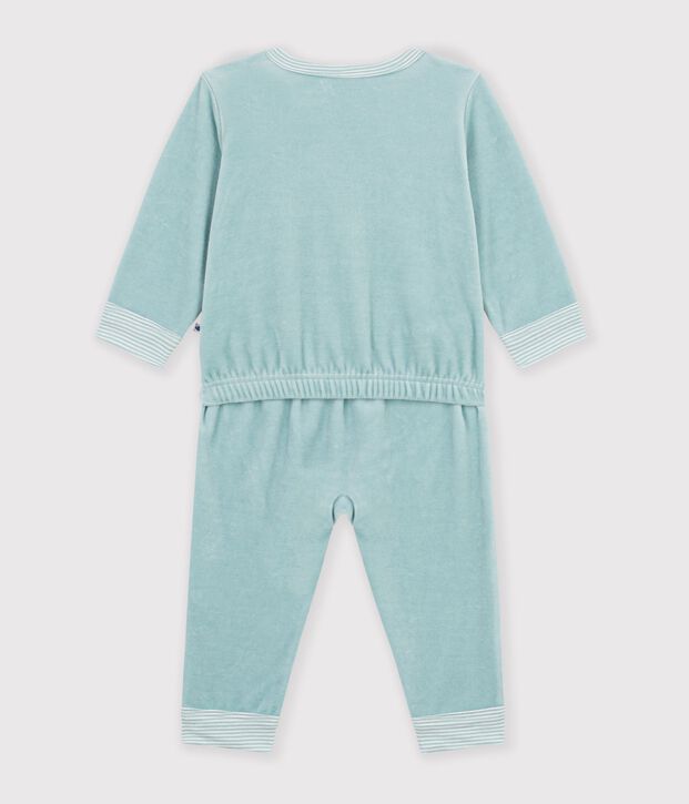 Babies' plain velour popper-free pyjamas green