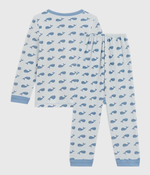 Children's whale-print velour pyjamas blue/blue