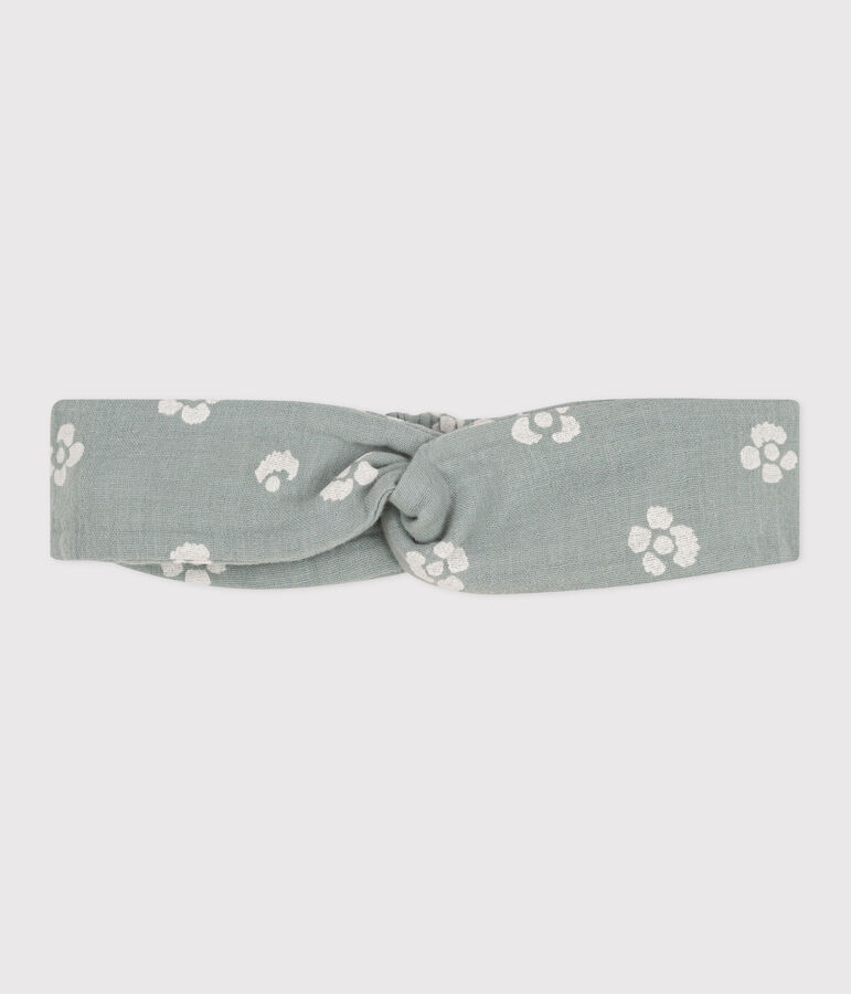 Baby headband in cotton gauze with flower print green/white