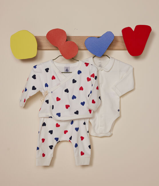 Babies' cotton three-piece outfit MARSHMALLOW white/MULTICO white