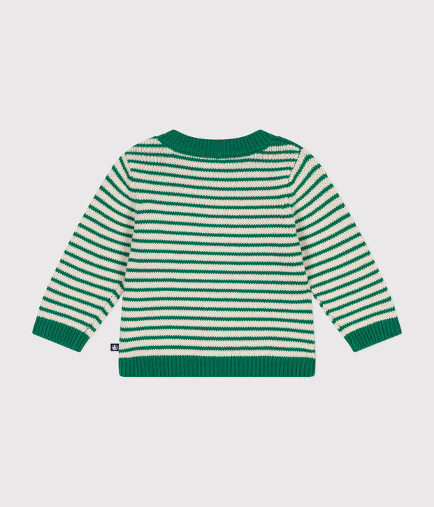 Babies' jumper in a wool and cotton knit green/ecru