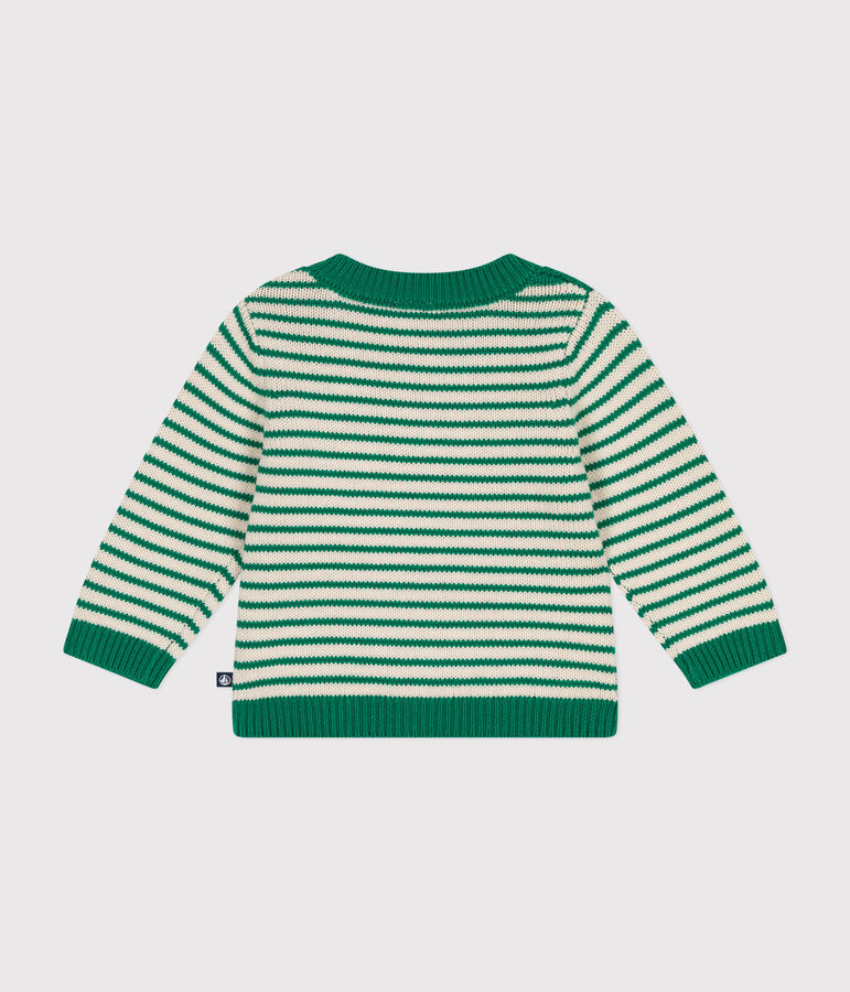 Babies' jumper in a wool and cotton knit JARDIN green/AVALANCHE