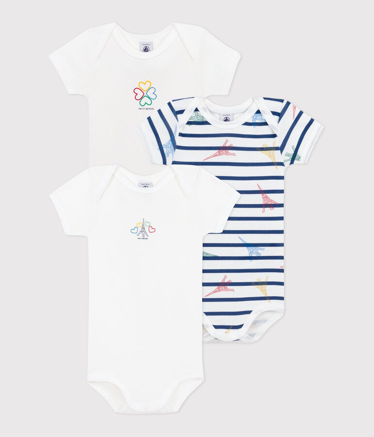 Babies' Paris-themed short-sleeved cotton bodysuits - 3-Pack multicolor