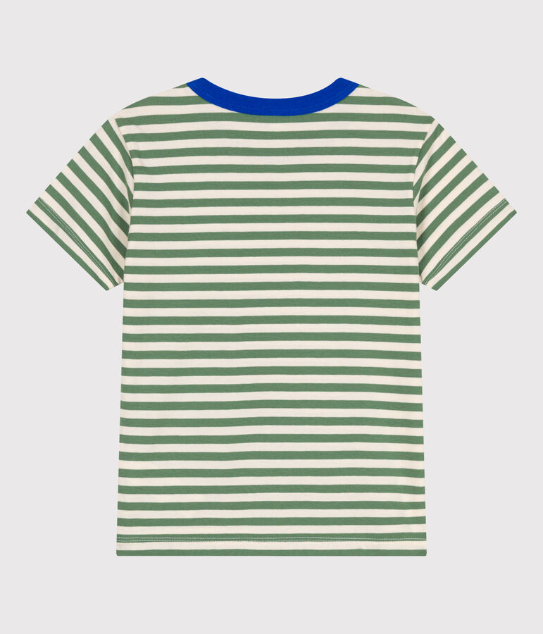 Children's short-sleeved stripy cotton T-shirt PALMERAIE green/AVALANCHE