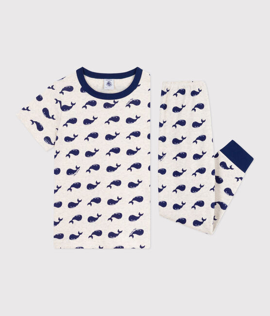 Children's printed pyjamas with short sleeves and long legs MONTELIMAR beige/MEDIEVAL blue