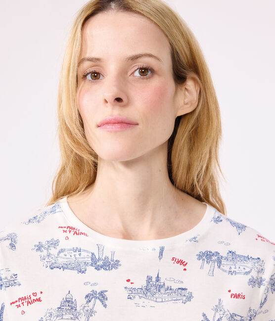 Women's short Paris print cotton pyjamas MARSHMALLOW white/MULTICO white