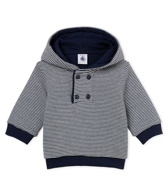 Baby boys' striped padded hooded Sweatshirt SMOKING blue/MARSHMALLOW white