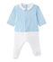 Baby boys' dual-fabric chemisette-all-in-one TOUDOU blue/ECUME white