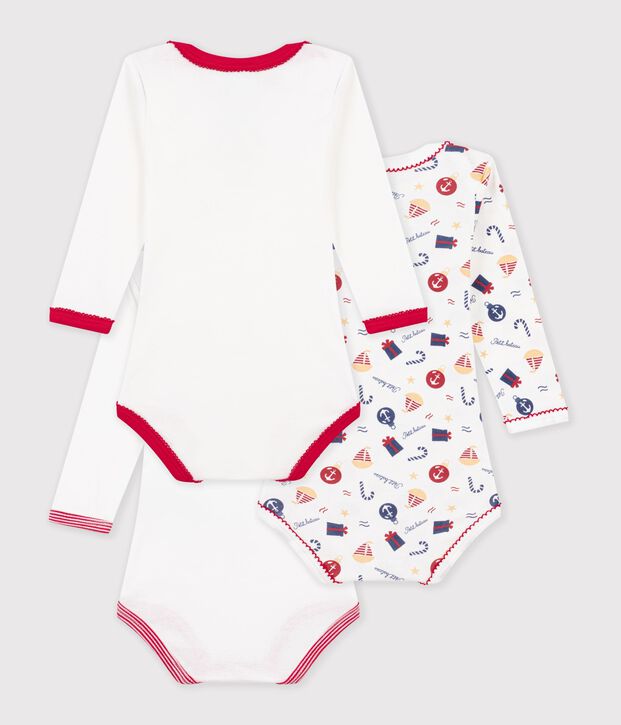 Lot de bodies manches longues en coton imprim&eacute; multicolor