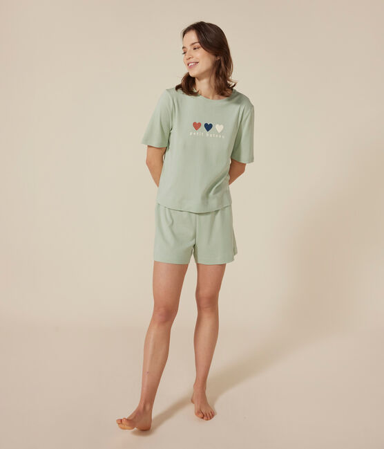 Women's Plain Cotton Pyjama Shorts and T-shirt. HERBIER green