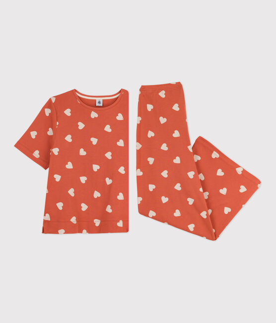 Women's Heart Themed Cotton Pyjamas BRANDY /AVALANCHE