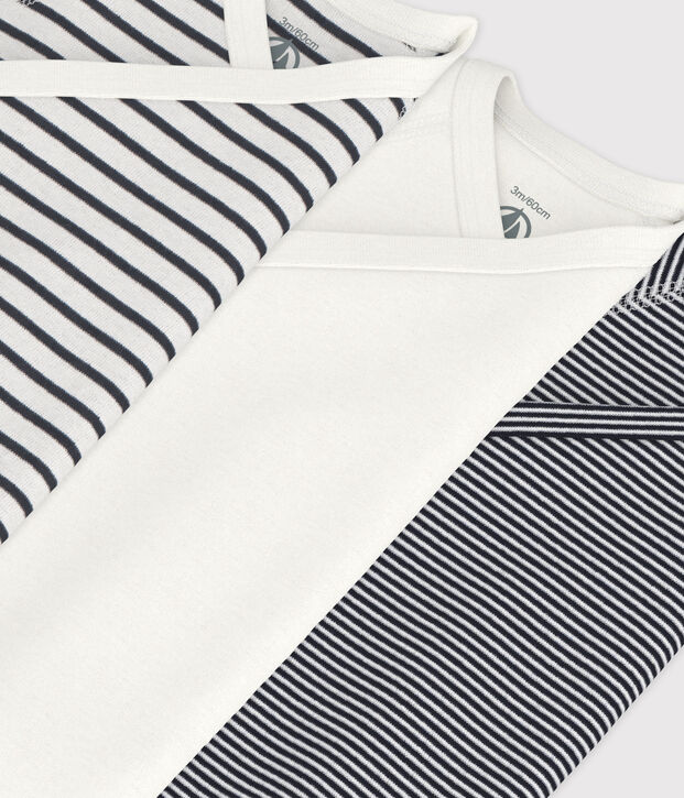 PACK OF 3 SHORT-SLEEVED WRAPOVER BABY BODYSUITS IN STRIPY COTTON multicolor