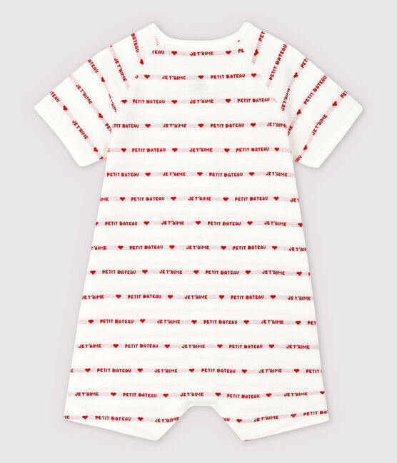 Petit Bateau Organic Cotton Playsuit With Woven "Je t'aime" MARSHMALLOW white/PEPS red