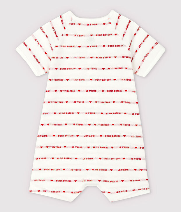 Petit Bateau Organic Cotton Playsuit With Woven Je t'aime white/red