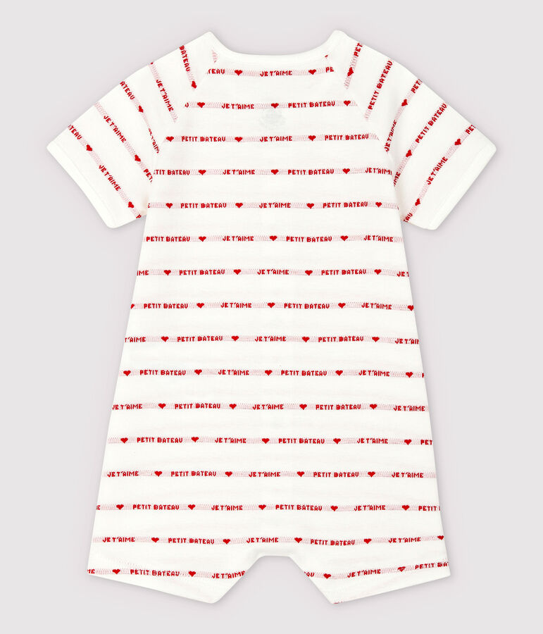 Petit Bateau Organic Cotton Playsuit With Woven Je t'aime MARSHMALLOW white/PEPS red