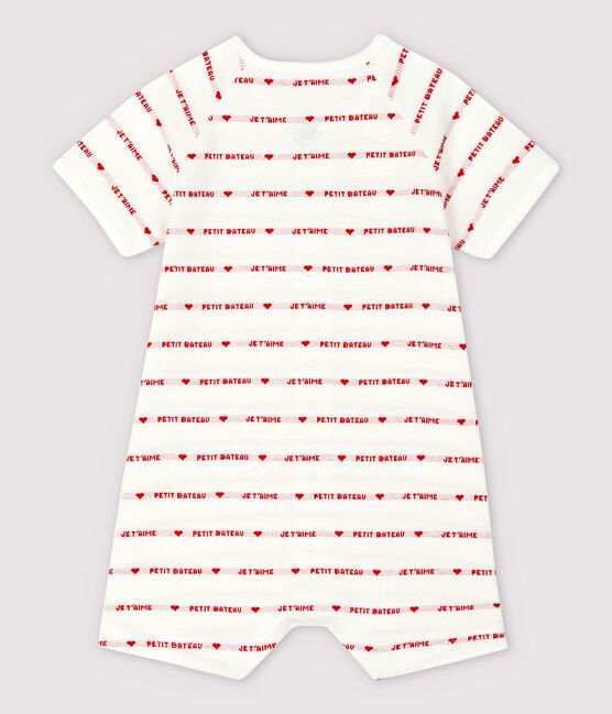 Petit Bateau Organic Cotton Playsuit With Woven "Je t'aime" MARSHMALLOW white/PEPS red