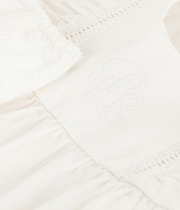 Babies' plain and embroidered sleeveless cotton dress with matching bloomers white