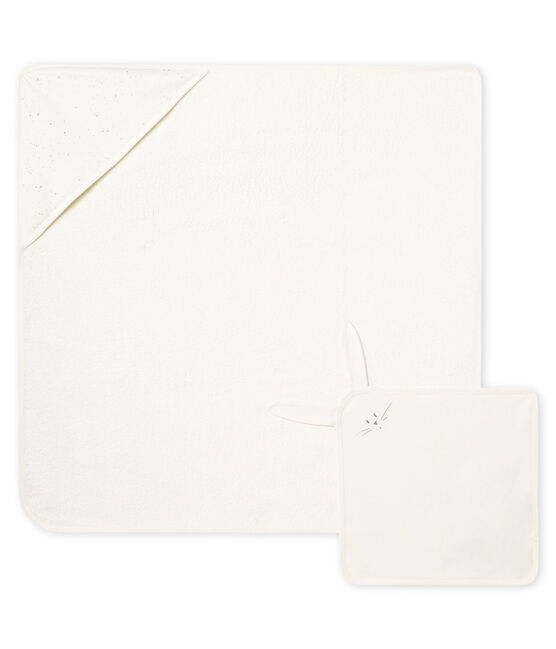 Babies' Square Bath Towel & Comforter in Terry and Tube Knit MARSHMALLOW white/MULTICO white