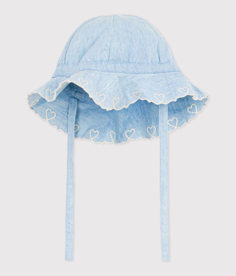 Baby girl's chambray wide brimmed floppy sun hat blue