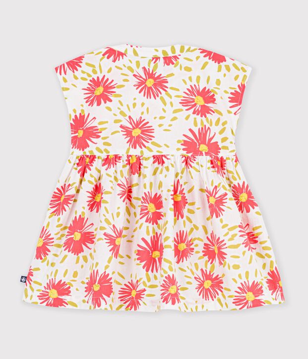 Babies' short-sleeved printed cotton dress white/multicolor