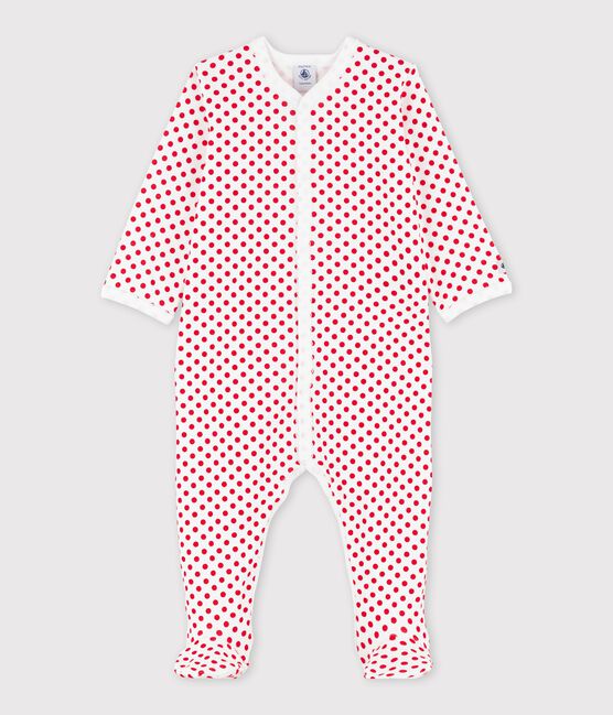 Babies' Spotted Ribbed Sleepsuit ECUME white/TERKUIT red