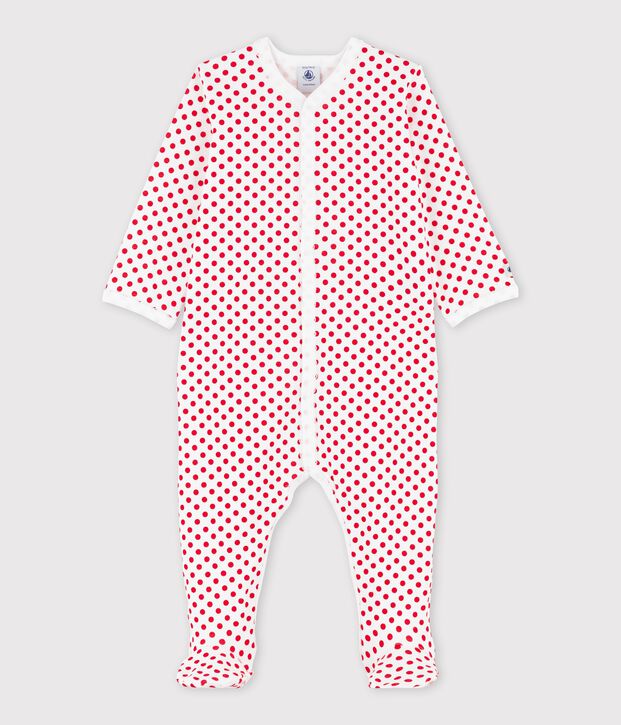 Babies' Spotted Ribbed Sleepsuit white/red