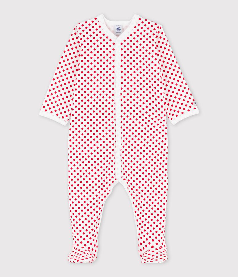 Babies' Spotted Ribbed Sleepsuit white/red