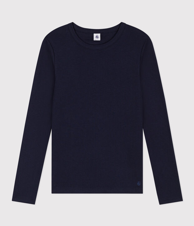 Women's iconic long-sleeved plain rib knit T-shirt blue