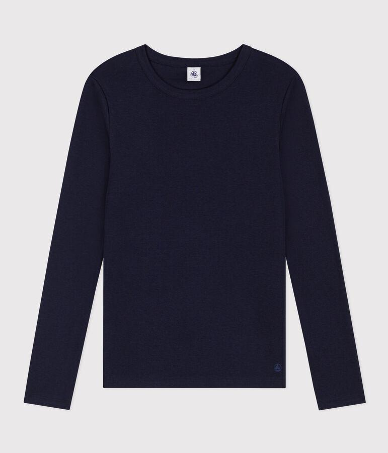 Women's iconic long-sleeved plain rib knit T-shirt SMOKING blue