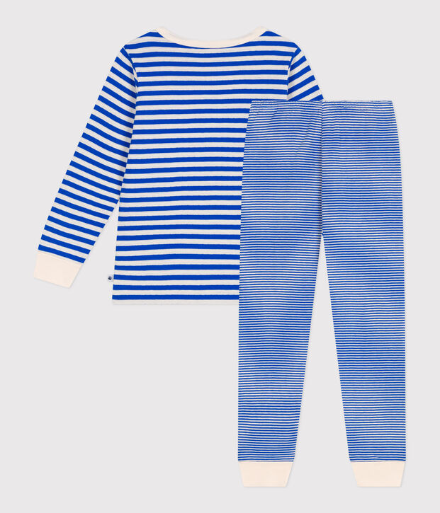 Babies' stripy tube knit pyjamas blue/ecru