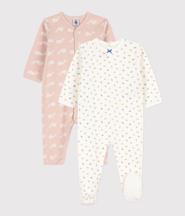 Floral and Whale Themed Cotton Sleepsuits - 2-Pack multicolor