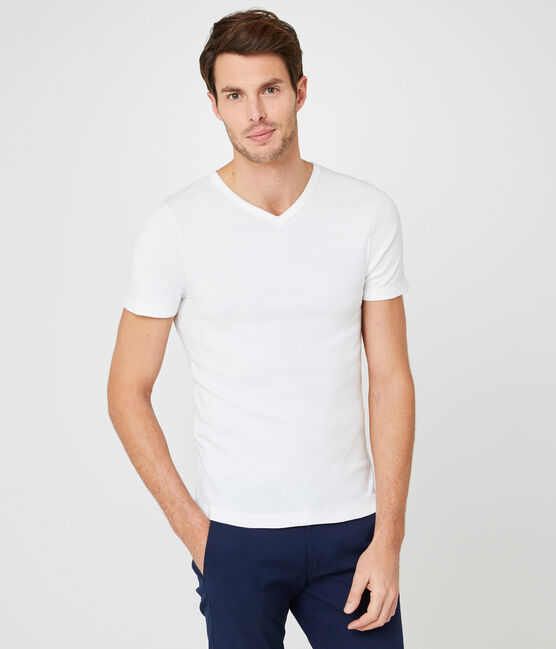 Men's short-sleeved v-neck t-shirt ECUME white
