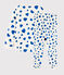 Girls' Blue Hearts Fleece Pyjamas MARSHMALLOW white/BLEU blue