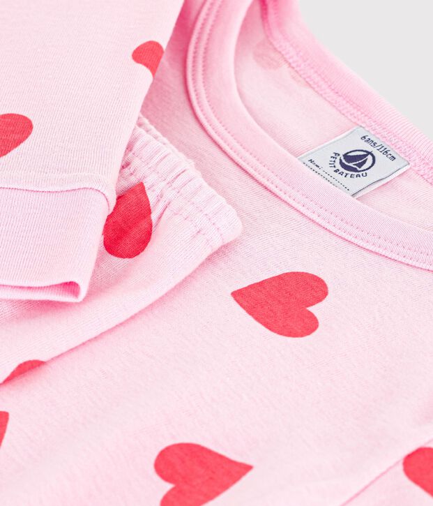 Children's snug-fitting cotton heart print pyjamas pink/orange