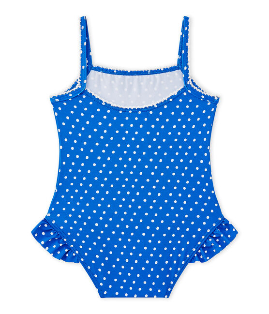 Baby girl's polka dot swimsuit PERSE blue/MARSHMALLOW white