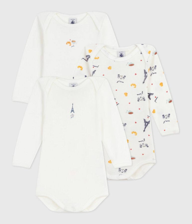 Pack of babies' long-sleeved Paris-print cotton bodies multicolor