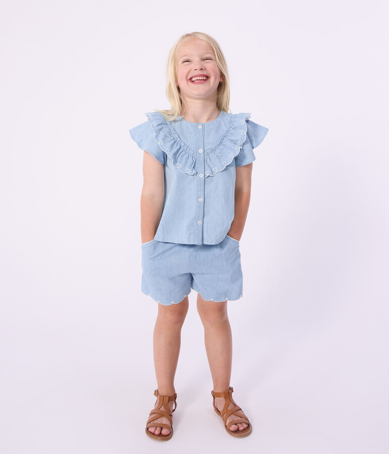 Children's plain cotton shorts BLEU CLAIR blue