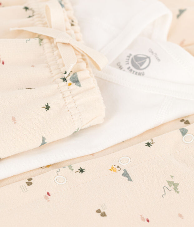 Babies' Patterned Cotton Outfit Ecru/multicolor