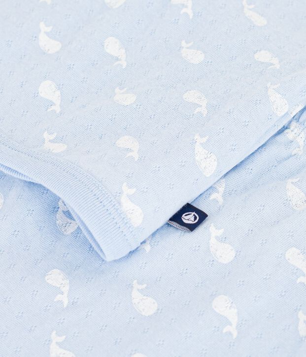 Babies' long two-piece whale print set in cotton blue/ecru