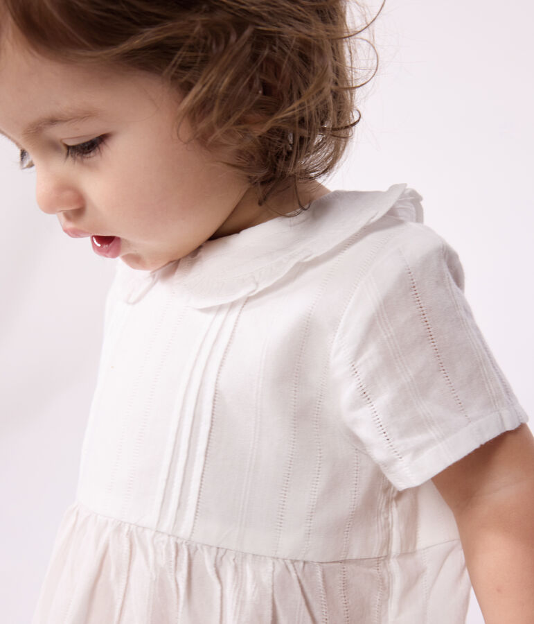 Babies' white cotton dress and bloomers with pretty openwork details white