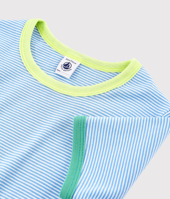 Unisex Ribbed Short Pyjamas EDNA blue/MARSHMALLOW white