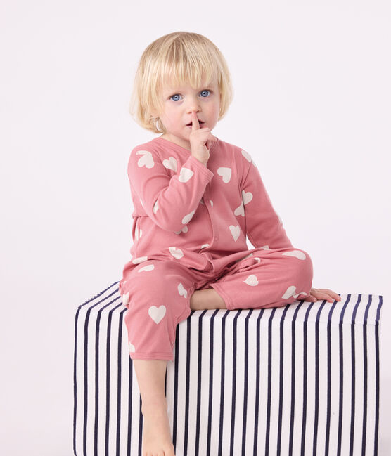 Babies' printed cotton footless pyjama suit ROSEWOOD pink/MARSHMALLOW