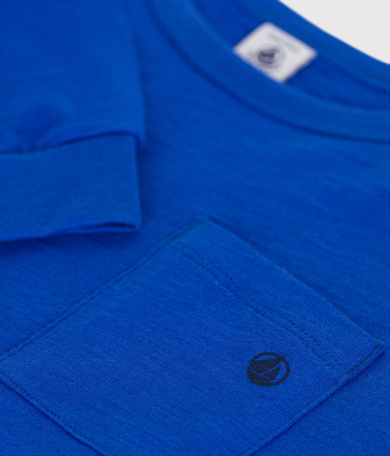 Boys' long-sleeved slub jersey T-shirt blue